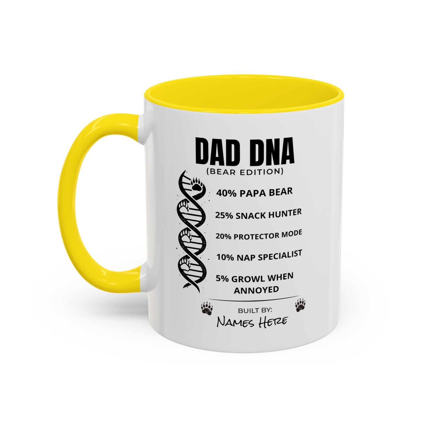 Dad DNA Coffee Mug Personalised — "Bear Edition" Funny Fathers Day Accent Mug (11oz)