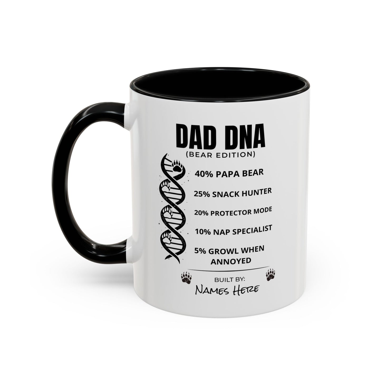 Dad DNA Coffee Mug Personalised — "Bear Edition" Funny Fathers Day Accent Mug (11oz)