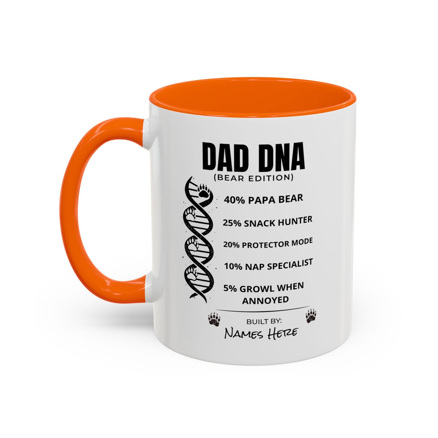 Dad DNA Coffee Mug Personalised — "Bear Edition" Funny Fathers Day Accent Mug (11oz)