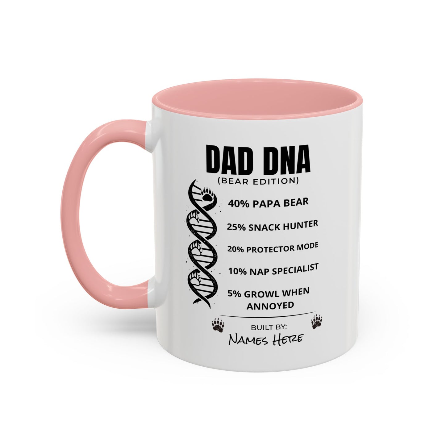 Dad DNA Coffee Mug Personalised — "Bear Edition" Funny Fathers Day Accent Mug (11oz)
