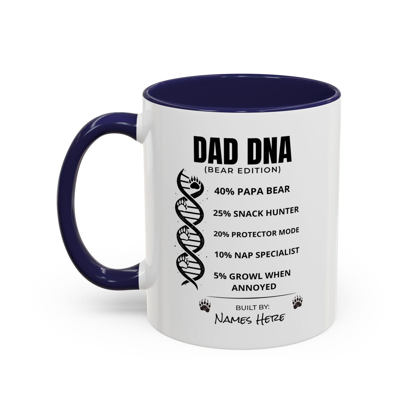 Dad DNA Coffee Mug Personalised — "Bear Edition" Funny Fathers Day Accent Mug (11oz)