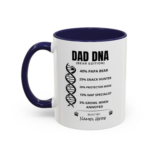 Dad DNA Coffee Mug Personalised — "Bear Edition" Funny Fathers Day Accent Mug (11oz)
