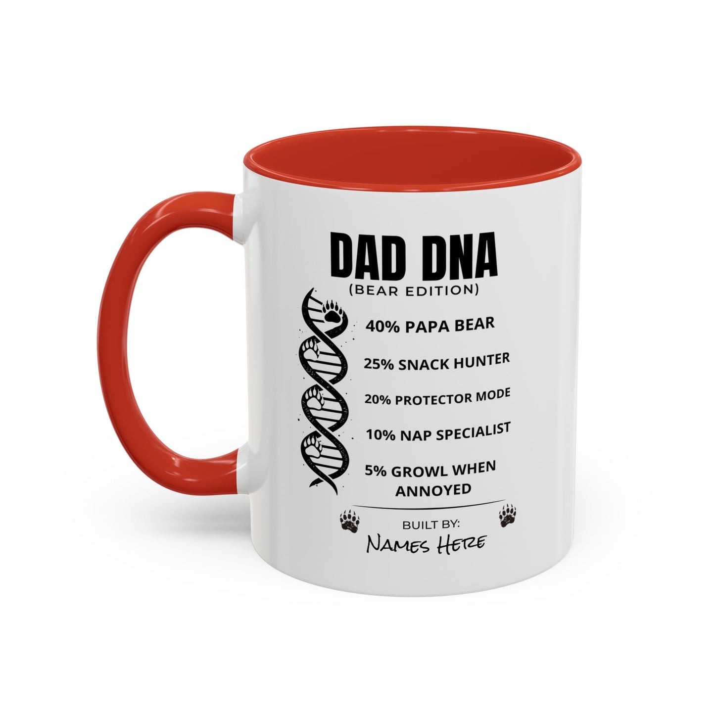 Dad DNA Coffee Mug Personalised — "Bear Edition" Funny Fathers Day Accent Mug (11oz)