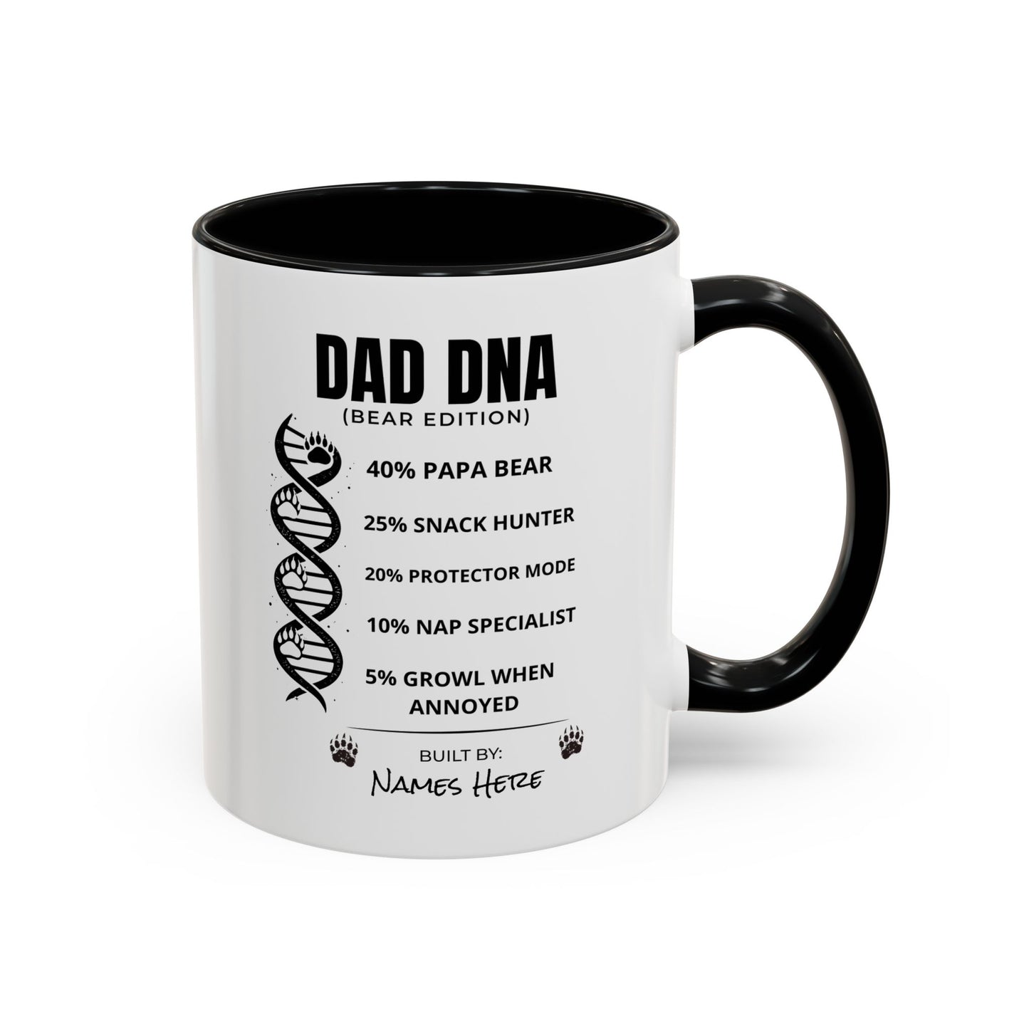 Dad DNA Coffee Mug Personalised — "Bear Edition" Funny Fathers Day Accent Mug (11oz)