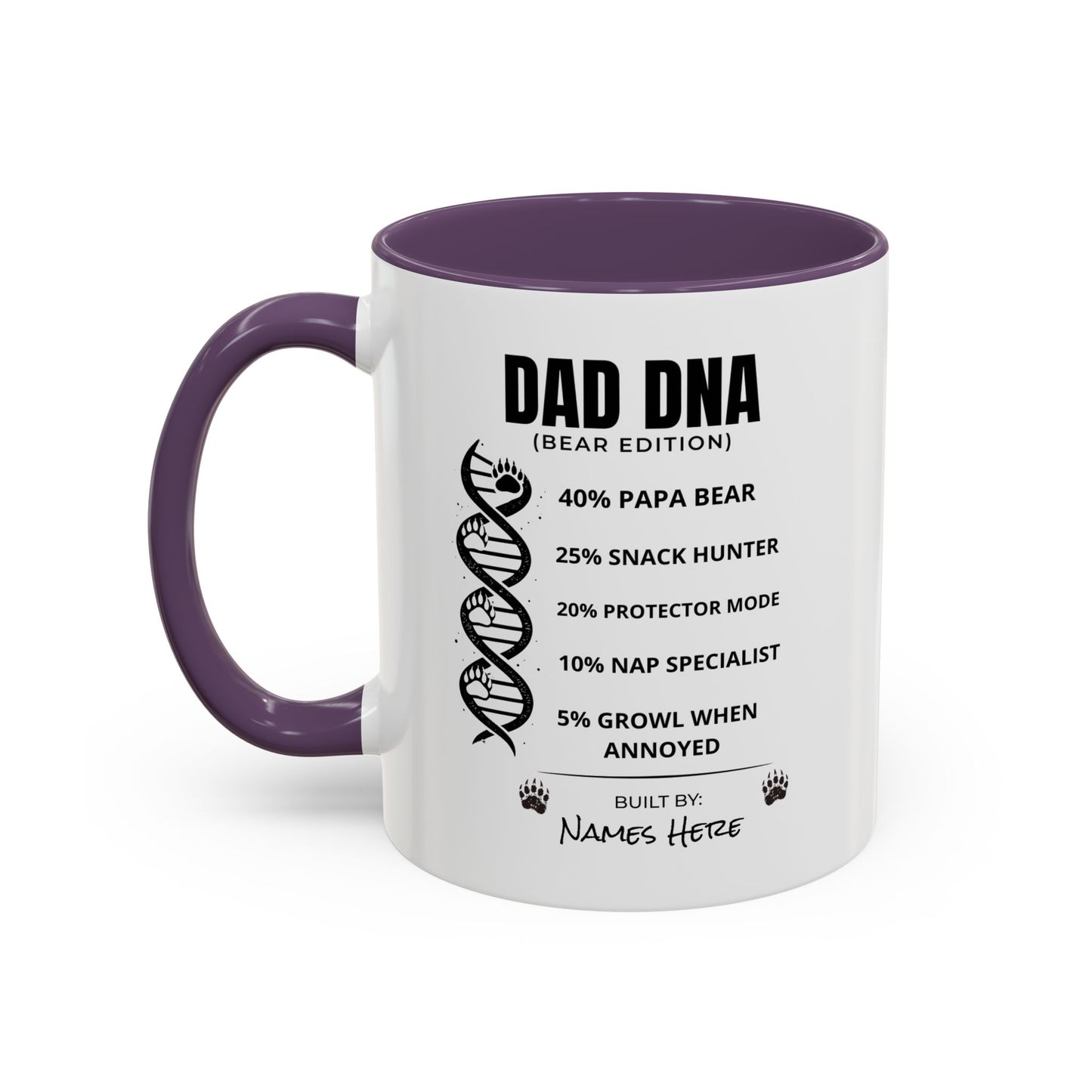 Dad DNA Coffee Mug Personalised — "Bear Edition" Funny Fathers Day Accent Mug (11oz)