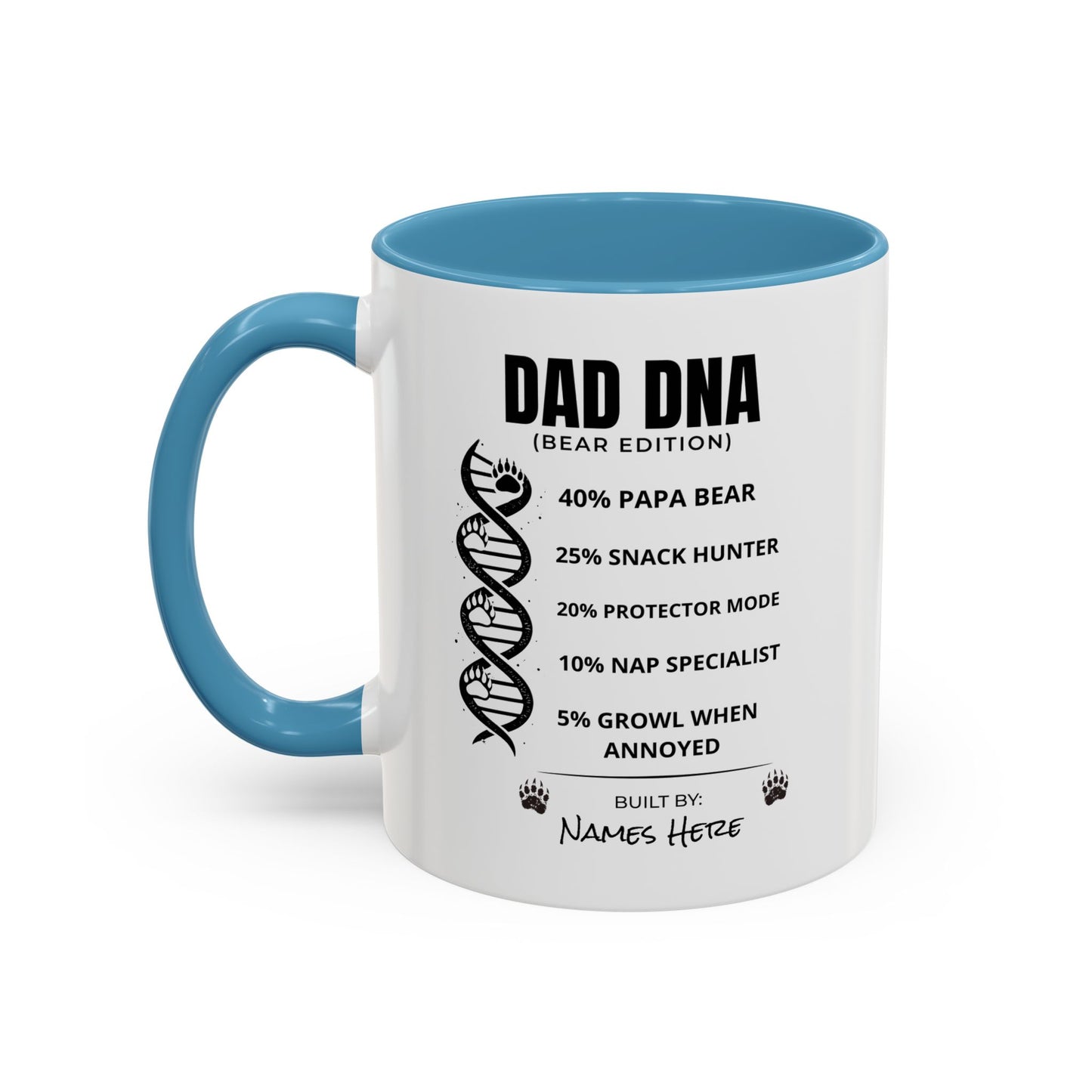 Dad DNA Coffee Mug Personalised — "Bear Edition" Funny Fathers Day Accent Mug (11oz)
