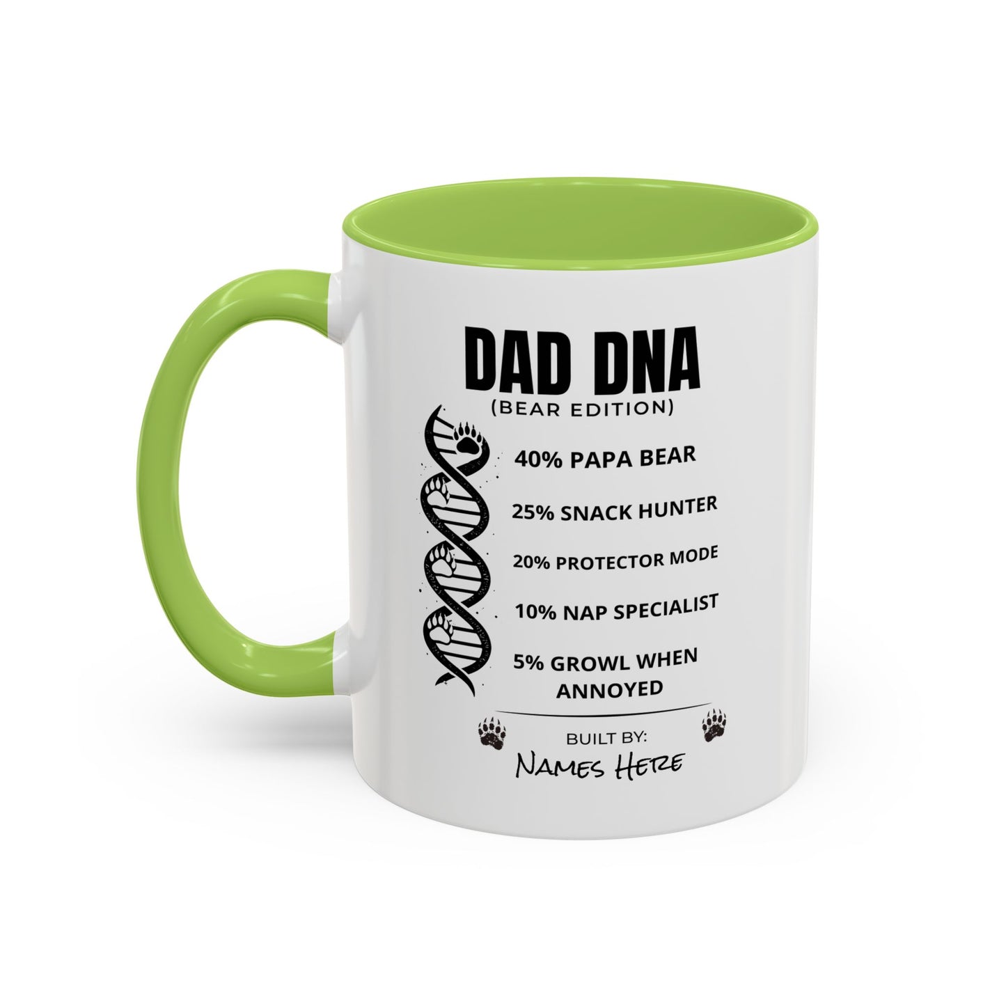 Dad DNA Coffee Mug Personalised — "Bear Edition" Funny Fathers Day Accent Mug (11oz)