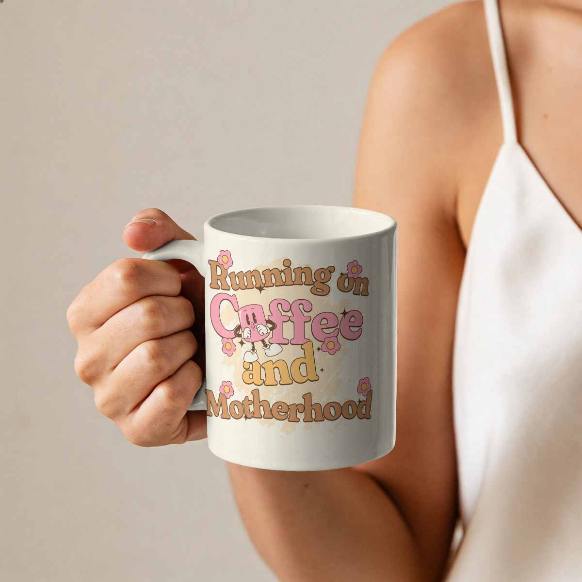 Running on Coffee and Motherhood Mug  Funny Mum Gift  Mother’s Day Mug Coffee Cup for Mum 11oz White Mug